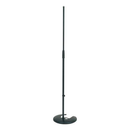 K&M König & Meyer Microphone Stand | Flat Round Notched Stable Base | Adjustable Height Clutch | Stack Up To 5 Stands | Space-Saving Storage | Pro Grade | German Made | Black