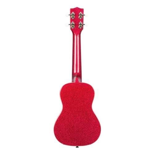 Kala Ritzy Red Sparkle Concert Ukulele, KA-SPRK-RED Bundle w/Kala KKBL Klipz Tuner in Blue and Liquid Audio Polishing Cloth