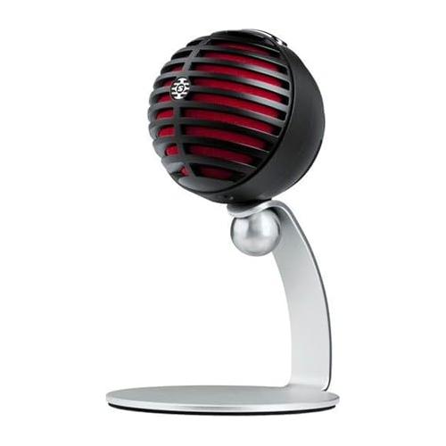 Shure MV5 Digital Condenser Microphone with Cardioid - Plug-and-play with iOS, Mac, PC, Onscreen Control w/ShurePlus MOTIV Audio App, includes USB and Lightning Cables (1m each) - Black w/Red Foam