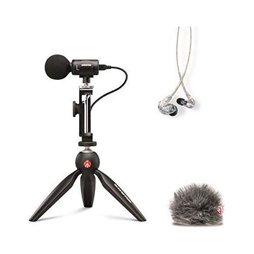 Shure Portable Videography Kit - Professional Recording Rig with MV88+ iPhone Mic, Manfrotto PIXI Tripod, Phone Clamp, Mount, AMV88-Fur Windjammer and SE215 PRO Sound Isolating Earbuds (MV88+SE215-CL)