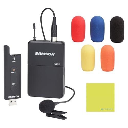 SamsonXPD2 Lavalier USB Digital Wireless System Bundle w/Samson WS5E Qe/Qv Headset Microphone Multi-Color Windscreen 5-Pack and Liquid Audio Polishing Cloth