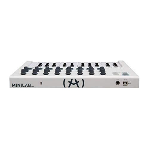 Arturia MiniLab MKII 25-Key MIDI Controller Keyboard WHITE and MIRFAK TU1 USB Microphone Professional Kit BUNDLE- Studio Setup for Recording Music at Home, Desk Microphone with Stand for PC and MAC