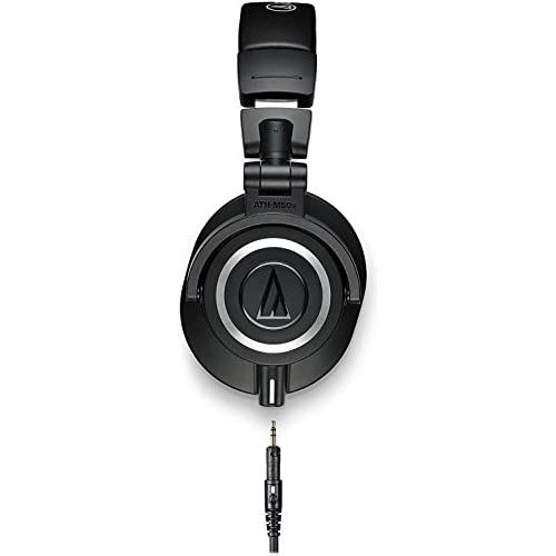 Audio Technica ATH-M50X Professional Studio Monitor Headphones Black Bundle w/Pig hog 25 Extension Cable & Liquid Polishing Cloth with Detachable Cable