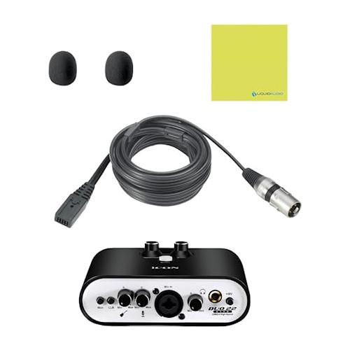 Audio-Technica BPHS1-XF4 Communication Stereo Headset with Dynamic Boom Mic Bundle w/Icon Duo22 Live Audio Interface & Liquid Audio Polishing Cloth