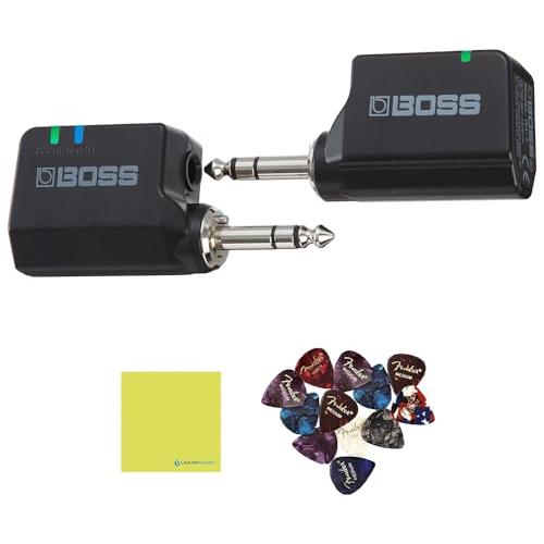 Boss WL-20 Digital Wireless Guitar System Bundle w/12-Pack Guitar Pick and Liquid Audio Polishing Cloth