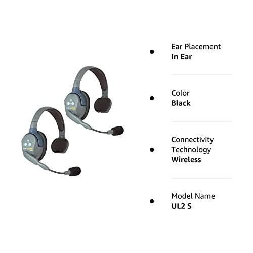 EARTEC UL2S UltraLITE Full Duplex Wireless Headset Communication for 2 Users - 2 Single Ear Headsets