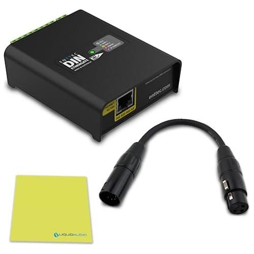 Enttec 71030 DIN Ethergate POE Dual Universe Ethernet to Dual DMX RDM Converter Bundle w/DMX Adapter 5 Pin(M) to 3 Pin(F) XLR and Liquid Audio Polishing Cloth