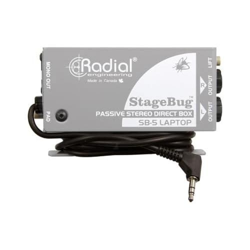 Radial Engineering StageBug SB-5 Compact Passive Stereo Laptop DI for Laptops & Mobile Devices Bundle w/Pig Hog "Black Woven" Instrument Cable and Liquid Audio Polishing Cloth