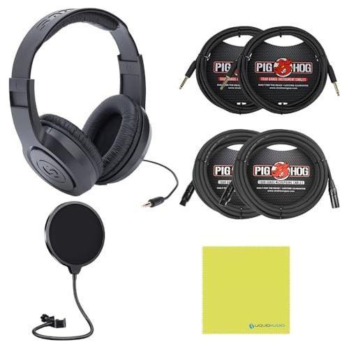 Universal Audio Apollo Solo Heritage Edition Audio Interface Bundle w/Samson Over-Ear Headphones, 2-Pack Pig Hog 8mm XLR Mic Cable, 2-Pack Pig Hog "Black Woven" Instrument Cable, & Pop Filter