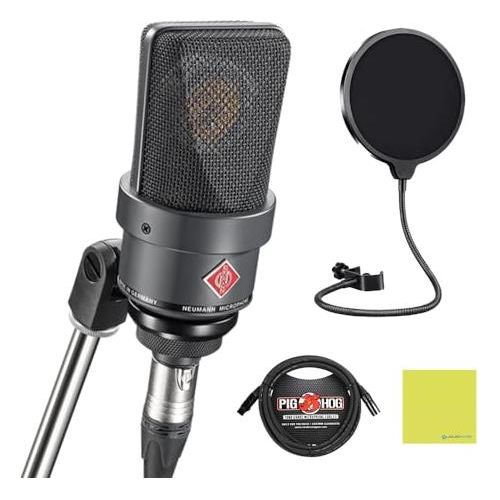 Liquid Audio Neumann TLM 103-MT Large Diaphragm Cardioid Microphone, Black Bundle w/Pig Hog PHM10 8mm Mic Cable, Pop Filter Polishing Cloth