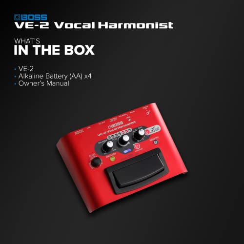 BOSS VE-2 Vocal Echo Pedal for Singing Guitarists | Real-Time Vocal Harmonies and Effects | Create Harmonies with Manual Key Selection | Connect Guitar for Auto Harmony Function | 24 Harmony Types