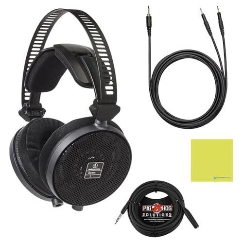 Liquid Audio Audio Technica ATH-R70X Professional Open-Back Reference Headphones Bundle w/Pig Hog PHX14-25 Headphone Extension Cable Polishing Cloth