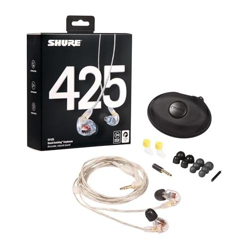 Shure SE425 PRO Wired Earbuds - Professional Sound Isolating Earphones with Dual High Definition MicroDrivers, Secure Fit in Ear Monitor, Plus Carrying Case & Fit Kit - Silver (SE425-V)