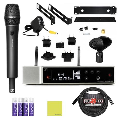 Liquid Audio Sennheiser EW-D 835-S Set (R4-9) All-in-one Wireless Microphone System Bundle w/Pig Hog PHM10 8mm Mic Cable, 4-Pack Blucoil AA Batteries Polishing Cloth