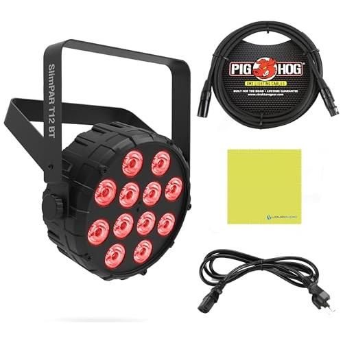 Chauvet SlimPAR T12BT Compact Wash Light Bundle w/Pig Hog PHDMX10 Lighting Cable and Liquid Audio Polishing Cloth