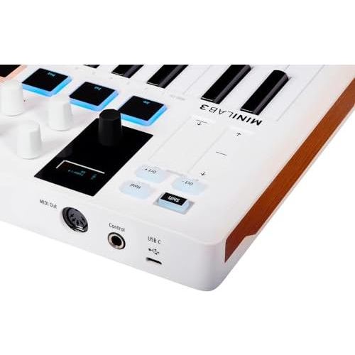 Arturia MiniLab 3 Mini Hybrid Keyboard Controller Bundle w/Omni Lavalier Mic, USB Cable & Liquid Audio Polishing Cloth