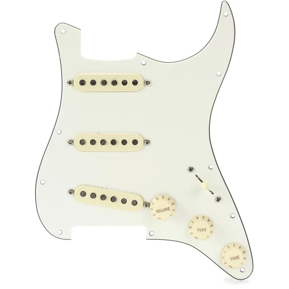 Fender Pre-Wired Strat® Pickguard, Custom Shop Fat 50's SSS, Parchment - 0992340509 Bundle w/ 12-Pack Guitar Pick and Liquid Audio Polishing Cloth