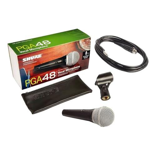 Shure PGA48 Dynamic Microphone - Handheld Mic for Vocals with Cardioid Pick-up Pattern, Discrete On/Off Switch, 3-pin XLR Connector, Stand Adapter and Zipper Pouch, No Cable (PGA48-LC)