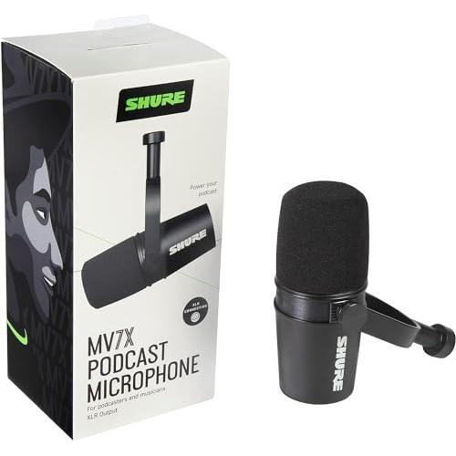 Shure MV7X XLR Podcast Microphone - Pro Quality Dynamic Mic for Podcasting & Vocal Recording, Voice-Isolating Technology, All Metal Construction, Mic Stand Compatible, Optimized Frequency - Black