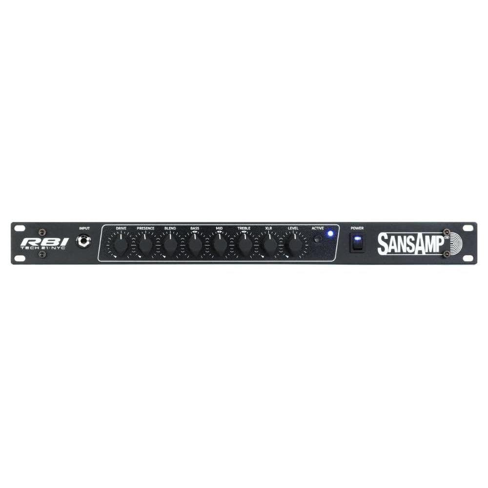 Tech 21 RBI SansAmp RBI 1U Rackmount Bass Preamp Bundle w/ 2X Strukture S6P48 Woven Right Angle Patch Cables, 12x Fender Picks and Liquid Audio Polishing Cloth