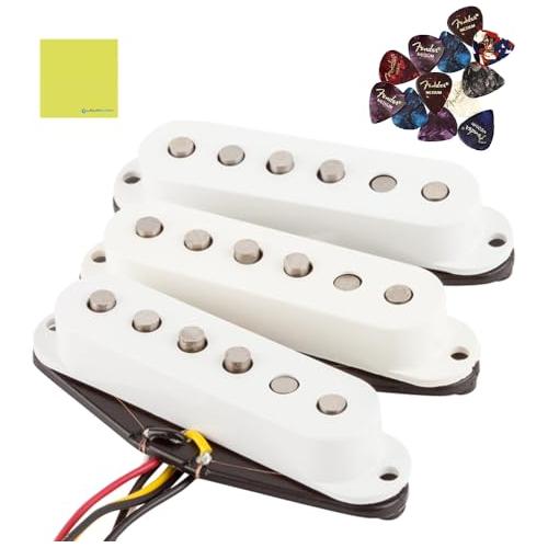 Fender TexMex Strat Pickup Set (White) Bundle with 12x Fender Guitar Picks and Liquid Audio Instrument Polishing Cloth - Fender Stratocaster Pickups