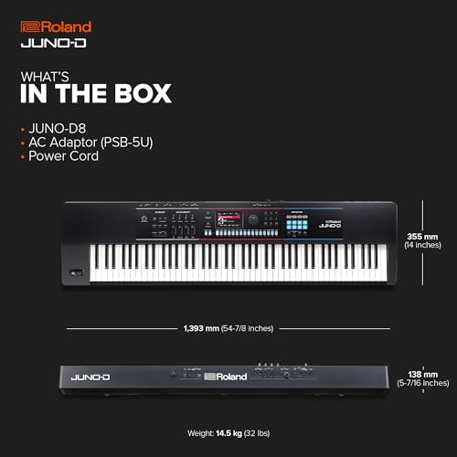 Roland JUNO-D8 Synthesizer | 88-Note Weighted Keyboard with Hammer Action | ZEN-Core Engine with Over 3800 Onboard Sounds | Intuitive Creative Tools | USB-C Audio/MIDI Interface for Mobile & Computers