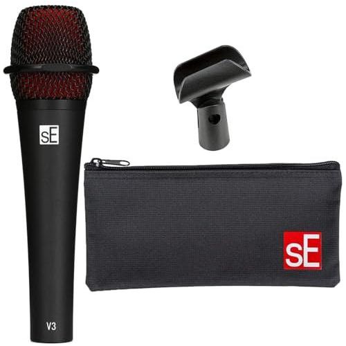 Liquid Audio sE Electronics V3 Cardioid Dynamic Vocal Microphone Bundle w/Pig Hog PHM10 8mm Mic Cable Polishing Cloth