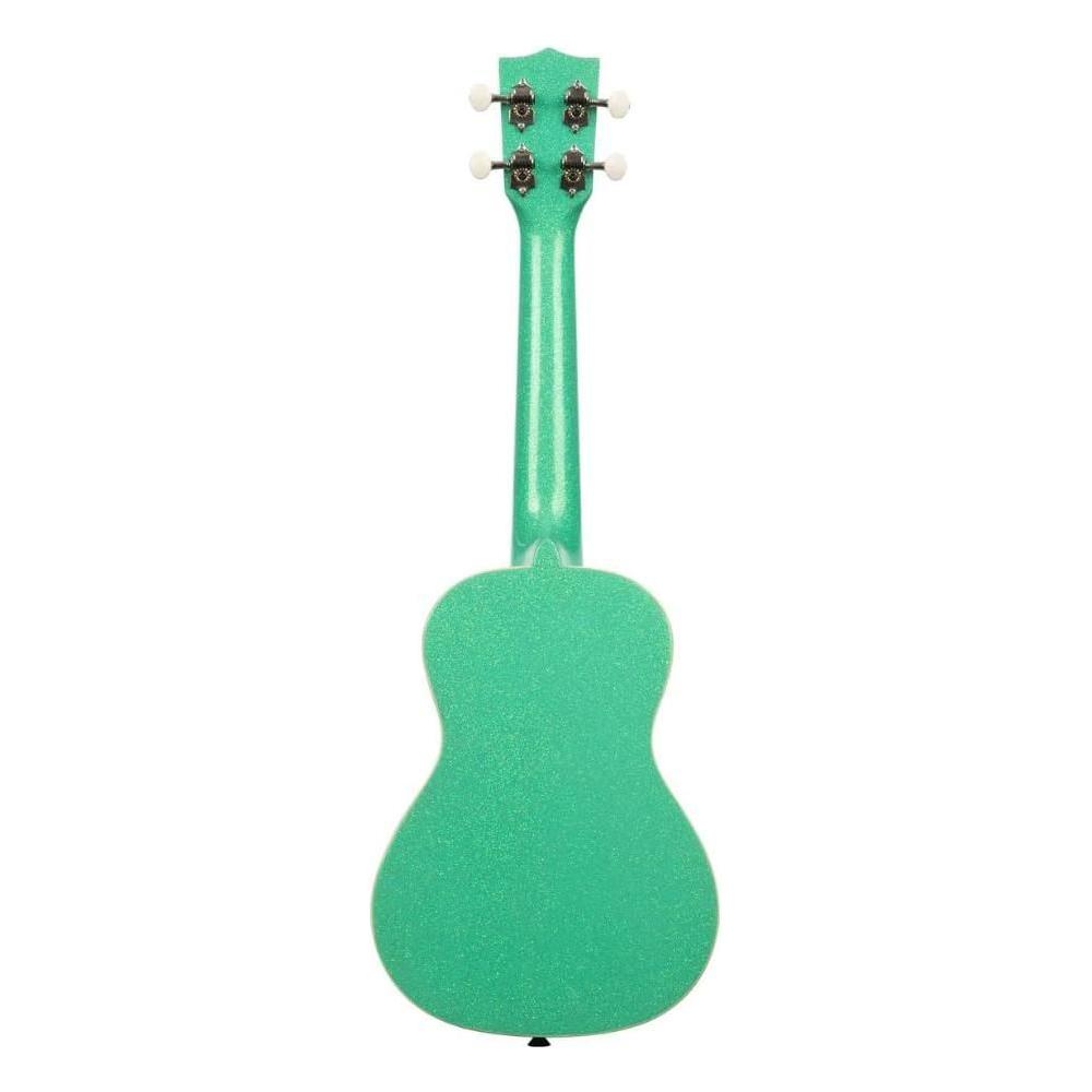 Kala Gatsby Green Sparkle Concert Ukulele, KA-SPRK-GREEN Bundle w/Kala KKBL Klipz Tuner in Blue and Liquid Audio Polishing Cloth