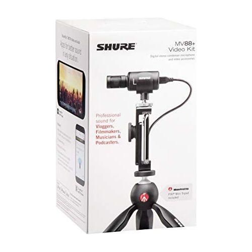 Shure Portable Videography Kit - Professional Recording Rig with MV88+ iPhone Mic, Manfrotto PIXI Tripod, Phone Clamp, Mount, AMV88-Fur Windjammer and SE215 PRO Sound Isolating Earbuds (MV88+SE215-CL)