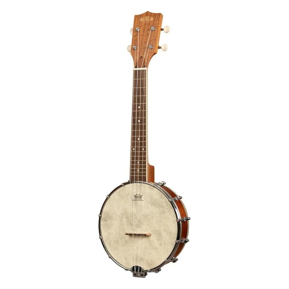 Kala Natural Mahogany Banjo Concert Ukulele with Bag, KA-BNJ-MHG-C Bundle w/Kala KKBL Klipz Tuner in Blue and Liquid Audio Polishing Cloth