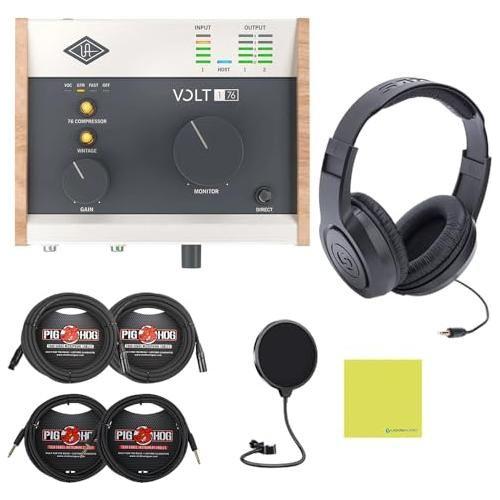 Universal Audio Volt 176 USB-C Audio Interface Bundle w/Samson Over-Ear Headphones, 2-Pack Pig Hog 8mm XLR Mic Cable, 2-Pack Pig Hog 