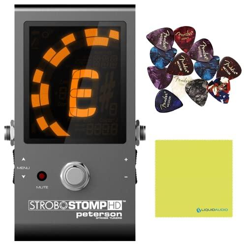 Peterson Tuners SS-HD StroboStomp Bundle HD Guitar & Bass Pedal w/ 12x Picks & Liquid Audio Polishing Cloth True Strobe 0.1 Cent Accuracy