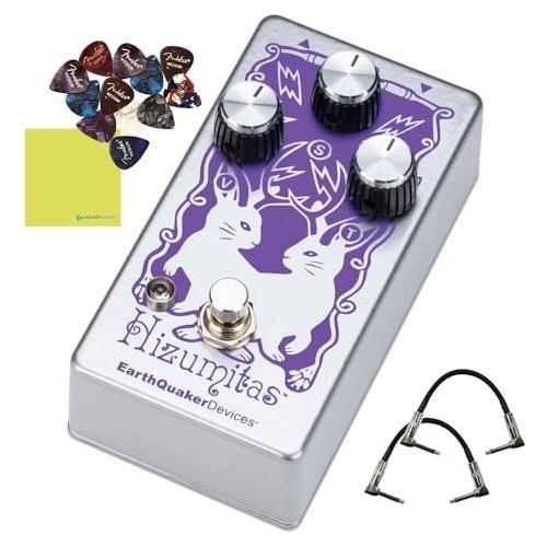 EarthQuaker Devices Hizumitas® Fuzz Sustainar Pedal Bundle w/2x Strukture S6P48 Woven Right Angle Patch Cables, 12x Guitar Picks and Liquid Audio Polishing Cloth