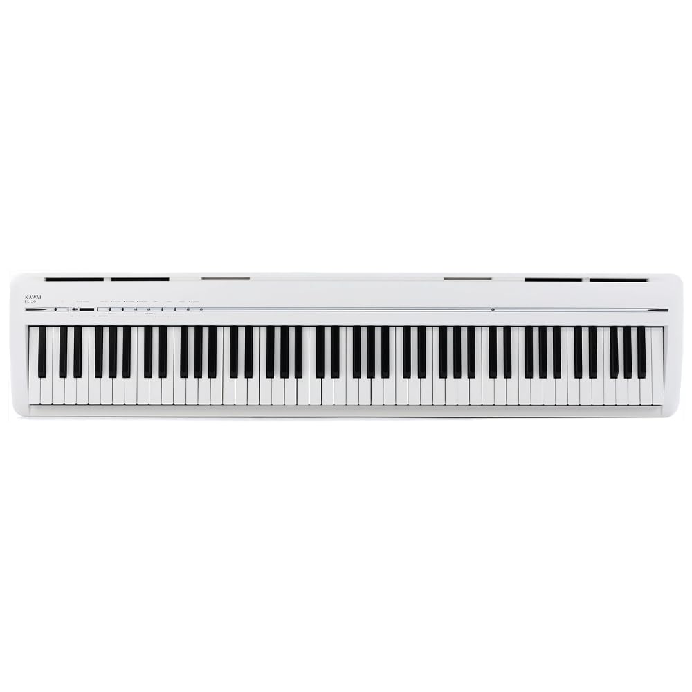 Kawai ES120 88-Key Portable Digital Piano, Elegant White Bundle with Kawai F-10H Damper Pedal and Liquid Audio Polishing Cloth