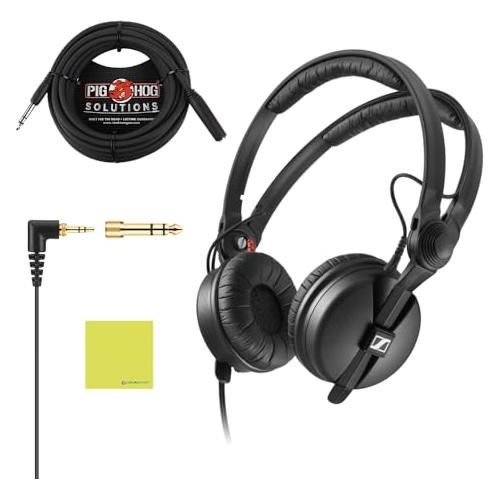 Liquid Audio Sennheiser HD25 Plus On-Ear Monitor Headphones, Black Bundle w/Pig Hog PHX14-25 1/4