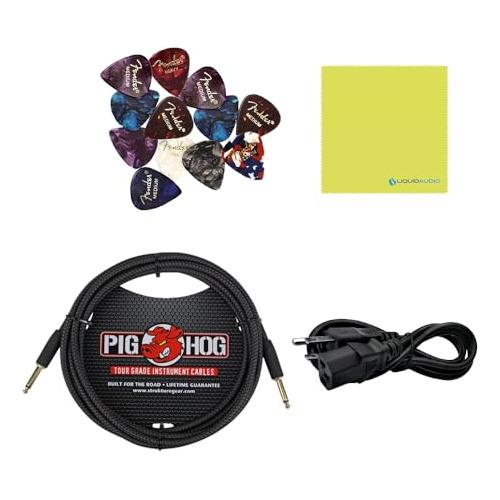 Orange Crush20 Black 20 Watt Guitar Amplifier Combo Bundle w/Pig Hog PCH10BK Black Woven Instrument Cable, 12X Guitar Picks and Liquid Audio Polishing Cloth