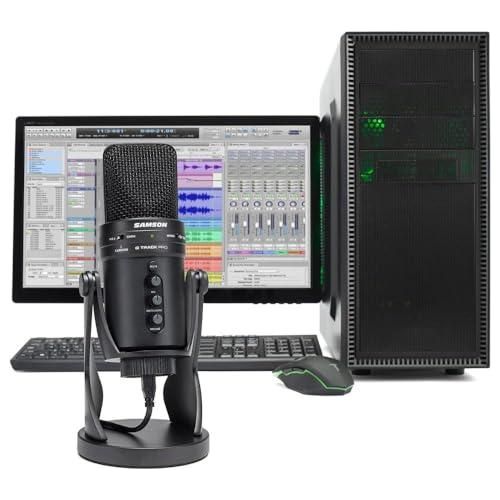 Liquid Audio Samson G-Track Pro Professional USB Microphone with Audio Interface Bundle w/Samson SR350 Over-Ear Stereo Headphones, Pop Filter Polishing Cloth