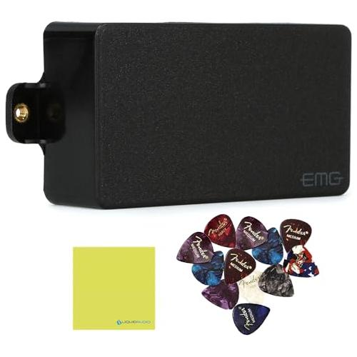 EMG 60 Active Neck Humbucker Pickup, Black Bundle w/ 12x Guitar Picks and Liquid Audio Polishing Cloth