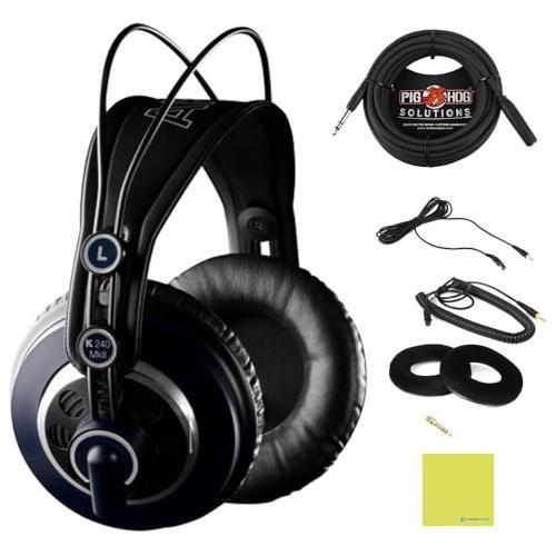 Liquid Audio AKG K240 MKII Professional Studio Headphones Bundle w/Pig Hog PHX14-25 Headphone Extension Cable, 1/4