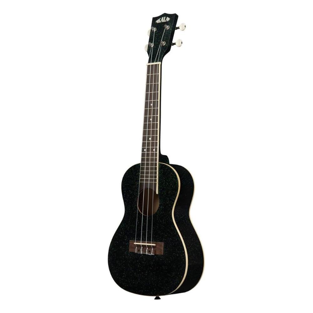 Kala Galaxy Black Sparkle Concert Ukulele, KA-SPRK-BLACK Bundle w/Kala KKBL Klipz Tuner in Blue and Liquid Audio Polishing Cloth