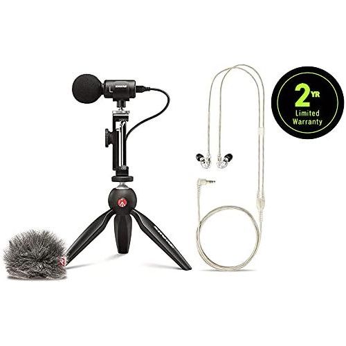 Shure Portable Videography Kit - Professional Recording Rig with MV88+ iPhone Mic, Manfrotto PIXI Tripod, Phone Clamp, Mount, AMV88-Fur Windjammer and SE215 PRO Sound Isolating Earbuds (MV88+SE215-CL)