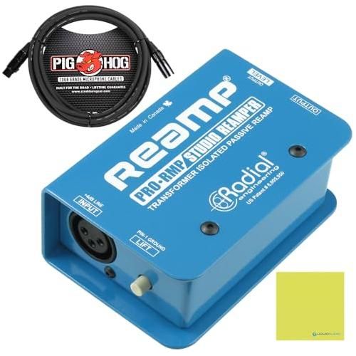 Radial ProRMP Studio Reamper Direct Box Bundle w/Pig Hog PHM10 8mm 10ft XLR Mic Cable and Liquid Audio Polishing Cloth