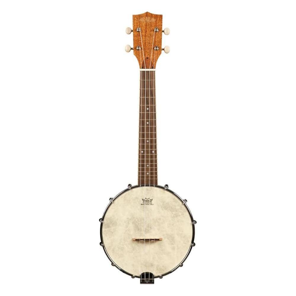 Kala Natural Mahogany Banjo Concert Ukulele with Bag, KA-BNJ-MHG-C Bundle w/Kala KKBL Klipz Tuner in Blue and Liquid Audio Polishing Cloth