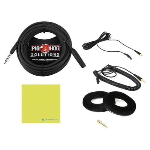 Liquid Audio AKG K240 MKII Professional Studio Headphones Bundle w/Pig Hog PHX14-25 Headphone Extension Cable, 1/4" Polishing Cloth