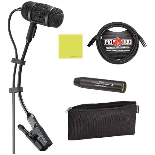 Liquid Audio Audio Technica PRO35 Cardioid Condenser Clip-on Instrument Microphone - Wired XLR Power Module Bundle w/Pig Hog PHM10 8mm XLR Mic Cable Polishing Cloth