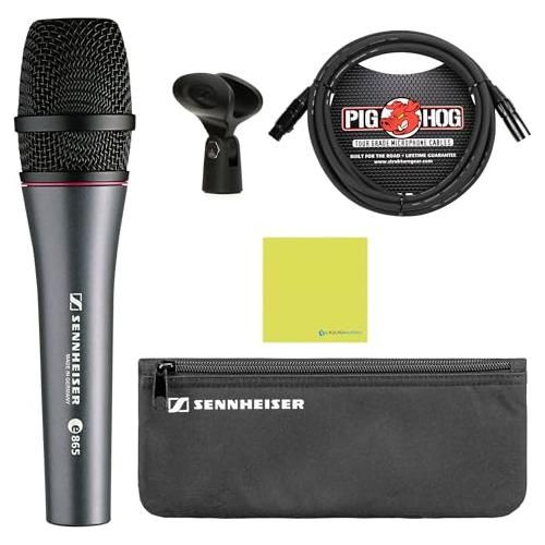 Liquid Audio Sennheiser E 865 Supercardioid Condenser Handheld Vocal Microphone Bundle w/Pig Hog PHM10 8mm Mic Cable Polishing Cloth