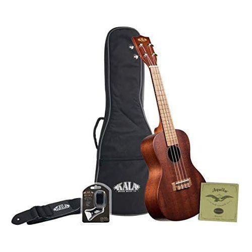 Kala KA-15T Satin Mahogany Tenor Ukulele Bundle with Gig Bag, Tuner, Strap, and Aquila Strings (4-strings)