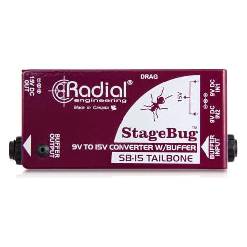 Radial Engineering StageBug SB-15 Tailbone Signal Buffer & 9V to 15V Converter Bundle w/Pig Hog PCH10BK "Black Woven" Instrument Cable and Liquid Audio Polishing Cloth