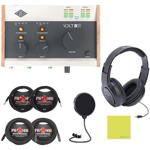 Universal Audio Volt 276 USB-C Audio Interface Bundle w/Samson Over-Ear Stereo Headphones, 2-Pack Pig Hog 8mm XLR Mic Cable, 2-Pack Pig Hog "Black Woven" Instrument Cable, & Liquid Audio Pop Filter