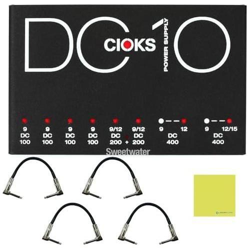 CIOKS DC10 Isolated Guitar Pedal Power Supply - 10-Output Bundle w/ 4X Strukture S6P48 Woven Right Angle Patch Cables and Liquid Audio Polishing Cloth